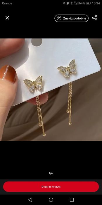 Kolczyki motyle z łańcuszkiem