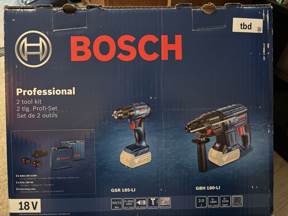 Zestaw elektronarzędzi bosch professional wiertarko wkrętarka, młot udarowy, ladowarka, 2x  aku 4ah, dwie walizki