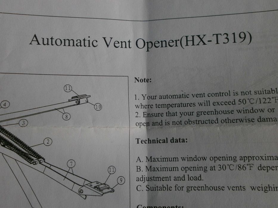 Автоматический проветриватель для теплиц  HX-T319 (две пружины)
