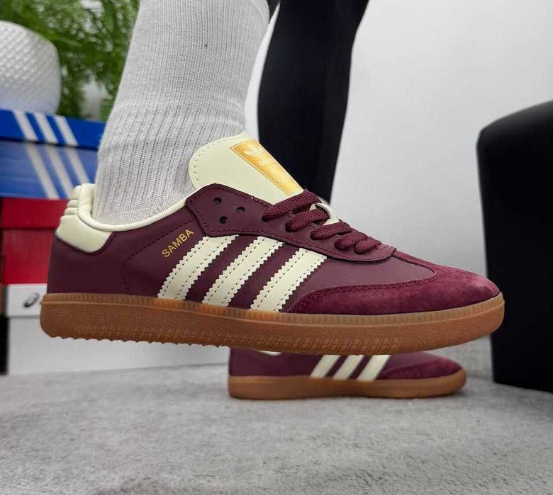 Жіночі НОВІ Adidas Samba Burgundy Red / Бордові шкіряні кеди (36-41)