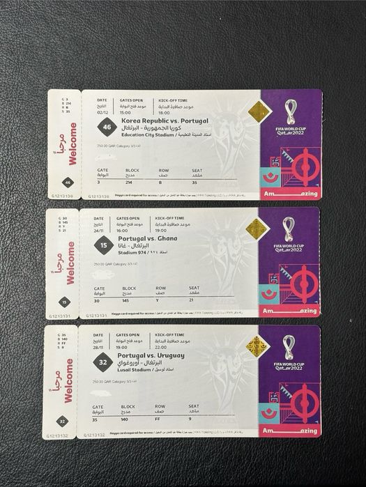 Bilhetes fase grupos Portugal World Cup Qatar 2022