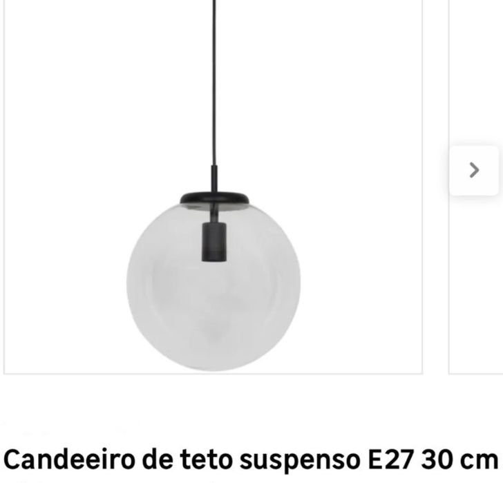 Candeeiro suspenso com globo vidro 30cm
