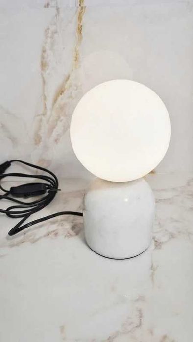 Lampa stołowa kula | Marmurowa podstawa | Biała | Nowa