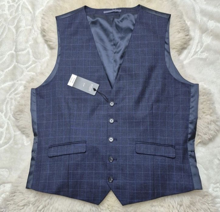 Kamizelka garniturowa L Granatowa w kratkę Burton Menswear London