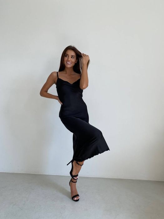 Міді сукня комбінація на бретелях шовкова сатинова атласна миди платье