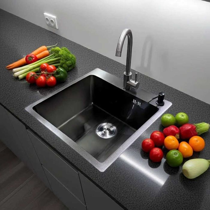 Комплект чорної кухонної мийки 50/50см (3мм)