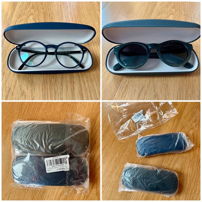 2 caixas/ estojos óculos - preto, azul (NOVO SELADO!)