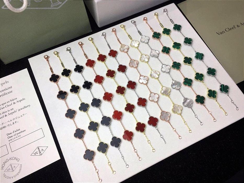 Люкс Браслет Van Cleef Ван клиф клевер малахит оникс жемчуг цепочка