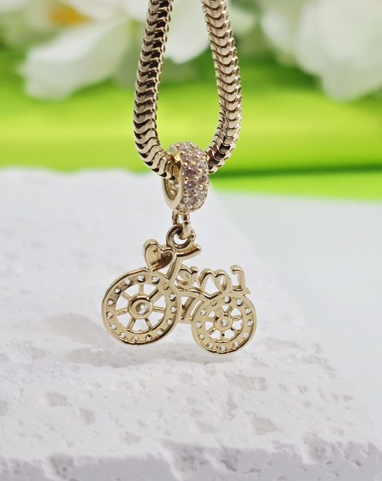 Złoty charms wiszący rower próba 585 14k