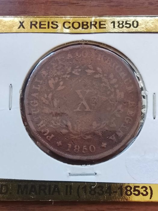 Moeda de x Reis de 1850 de D. Maria II, em cobre