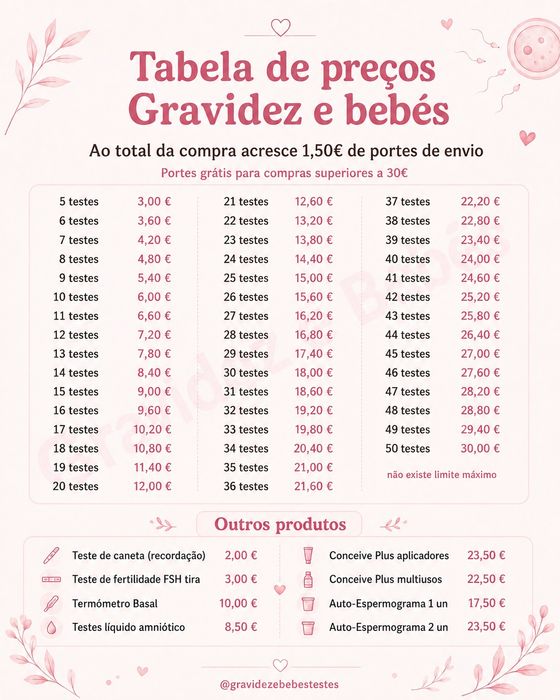 Teste de gravidez/ ovulação / fsh (fertilidade) / espermogramas / Conceive plus unidoses e multiusos /termómetro basal: página @gravidezebebest﻿estes