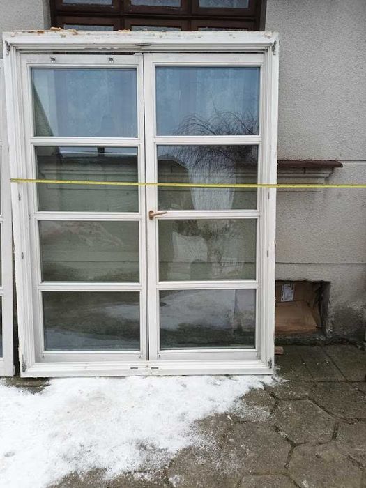 okno - 230cmx180cm, drewniane dwu szybowe używane, I INNE WYMIARY