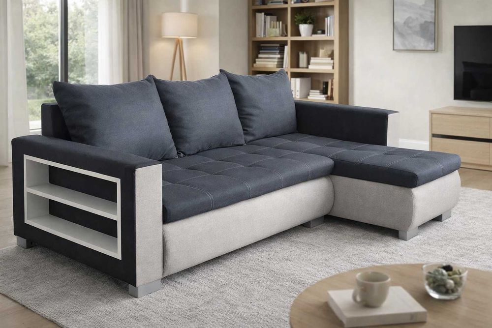 Narożnik BRUNO z półką | Funkcja spania | Uniwersalne boki