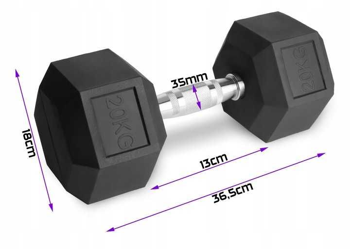 Hantle żeliwne HEX ogumowane 2,5kg - 40kg + stojaki do hantli BI