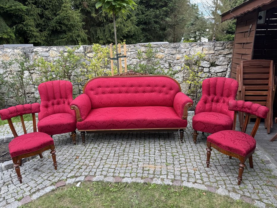 Sofa zestaw wypoczynkowy eklektyczny 2 fotele 2 krzesła ala ludwik