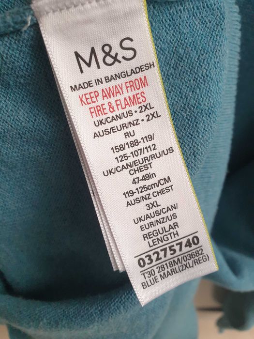 Turkusowy bawełniany sweter M&S 2XL męski