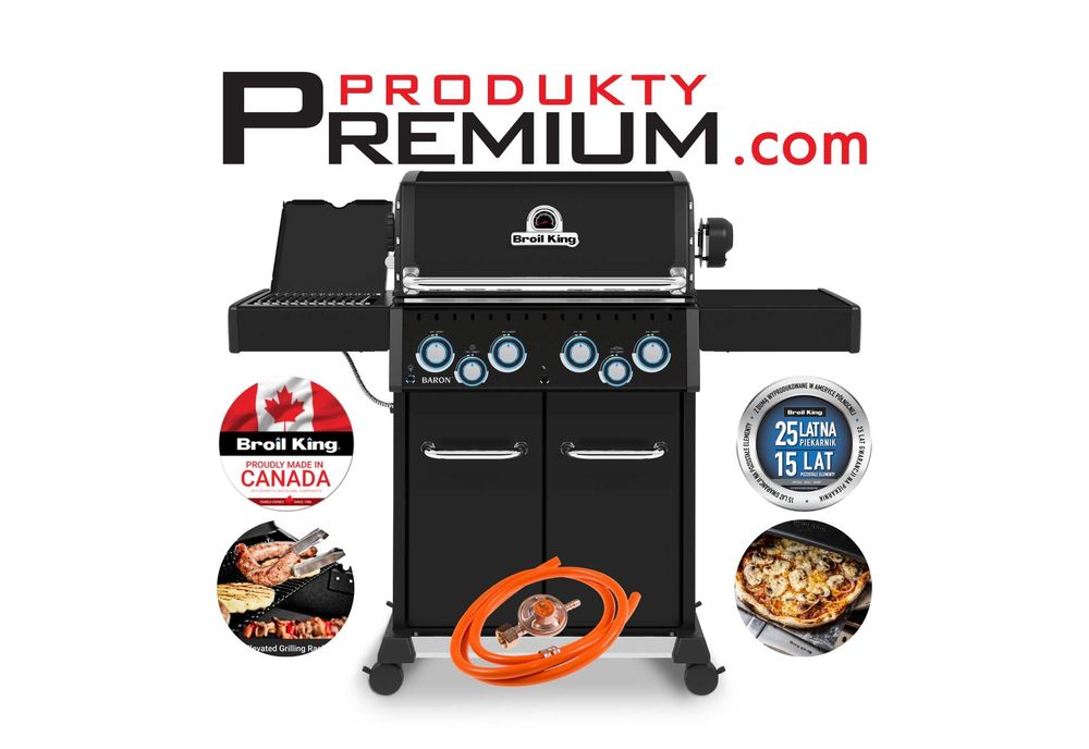 Grill ogrodowy gazowy Broil King Baron 490 SHADOW IR SALON 1000 m2 350 modeli od ręki, duży grill 4 palnikowy z palnikeim steków i rożnem z opiekaczem