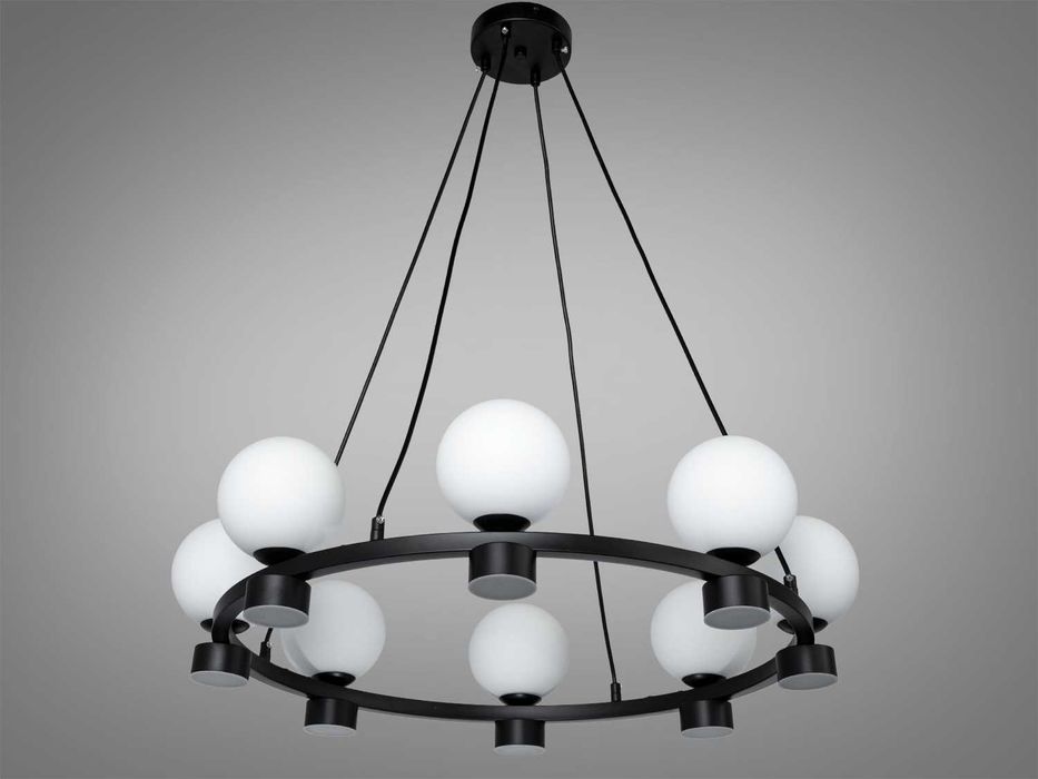 Підвісна люстра чорна матові скляні кулі лофт мінімалізм