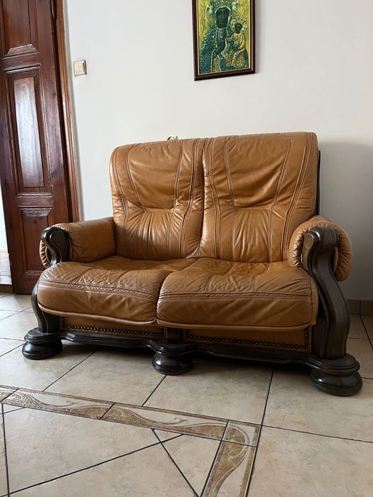 Sofa skórzana skóra brązowa