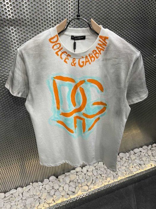 Чоловіча футболка Dolce&Gabbana, 100% бавовна, преміум, біла з принтом, Туреччина, розміри S-XXL