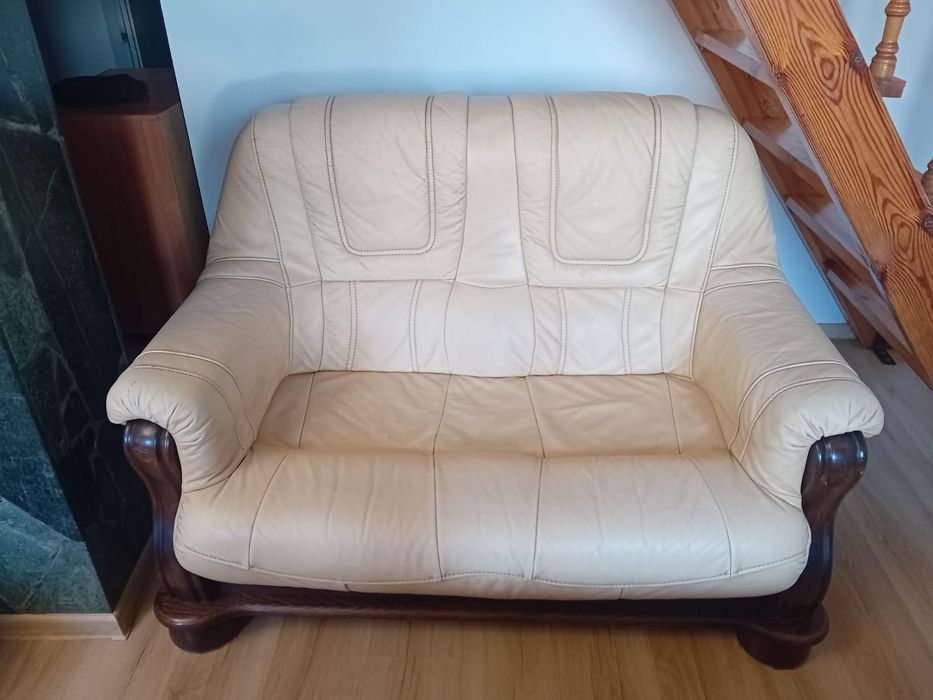 Zestaw wypoczynkowy 2+1 skóra naturalna