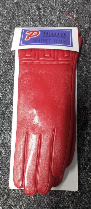 Skórzane CZERWONE rękawiczki NrT115