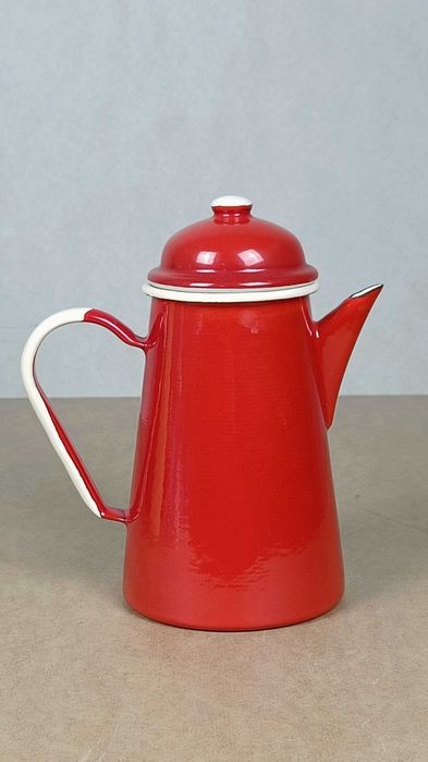 Dzbanek / czajnik emaliowany OLKUSZ retro vintage czerwony - OUTLET