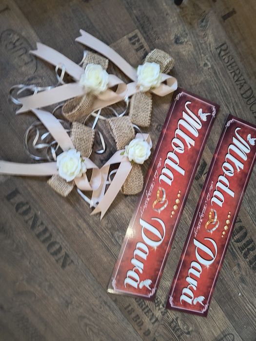 Dekoracja do auta slub 4 klamki i tablice