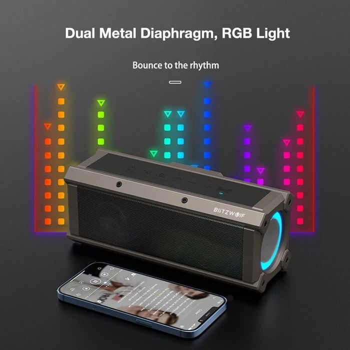 Coluna de Som Blitzwolf BW-WA3 100W Bluetooth RGB à Prova d’Água