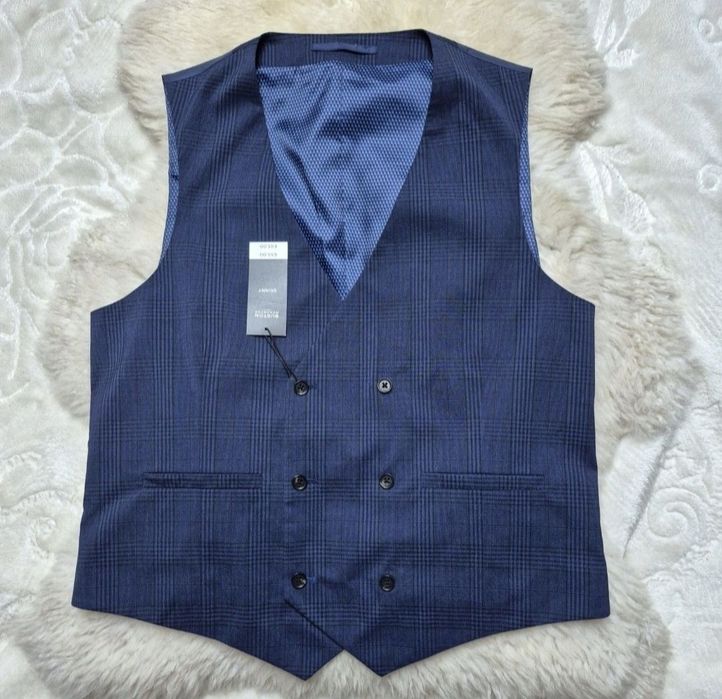 Kamizelka garniturowa L Granatowa w kratkę  Burton Menswear London Now