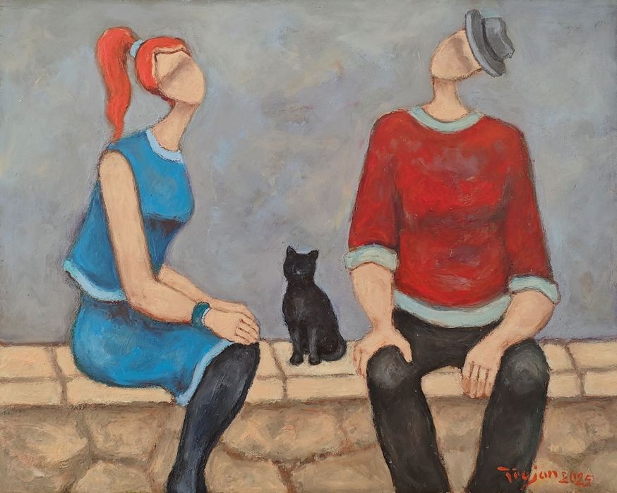 Obraz Olejny  Rozmowy z kotem - Henryk Trojan