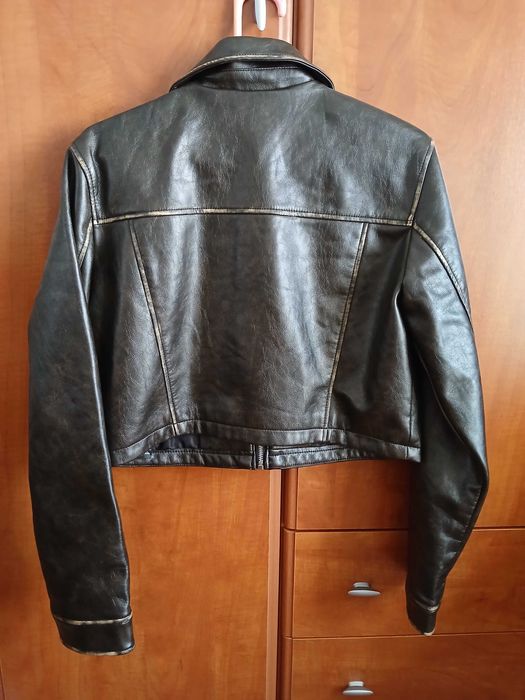 Casaco cabedal castanho Pull&Bear mulher Jaqueta curta polipele blusao biker motard