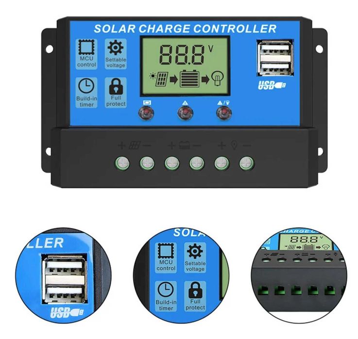 KIT Solar 12V - Painel 25W + Controlador 10A + Bateria 50000mAh