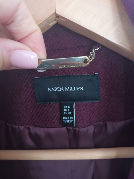 Karen Millen, welna, plaszcz, burgund