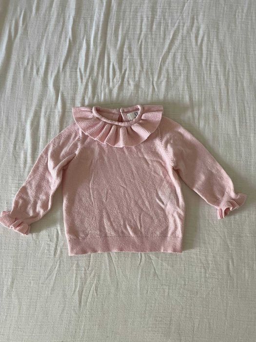 Camisola de malha ZY Baby rosa com gola de folho, 6-9 meses