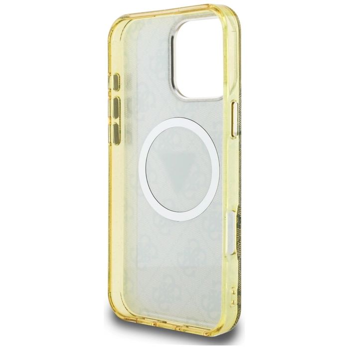 Etui Guess IML Metal Glitter 4G Circle Triangle MagSafe na iPhone 16 Pro Max - brązowe