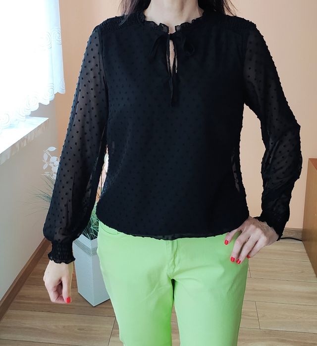 Elegancka bluzka wiązana czarna S 36 plumeti
