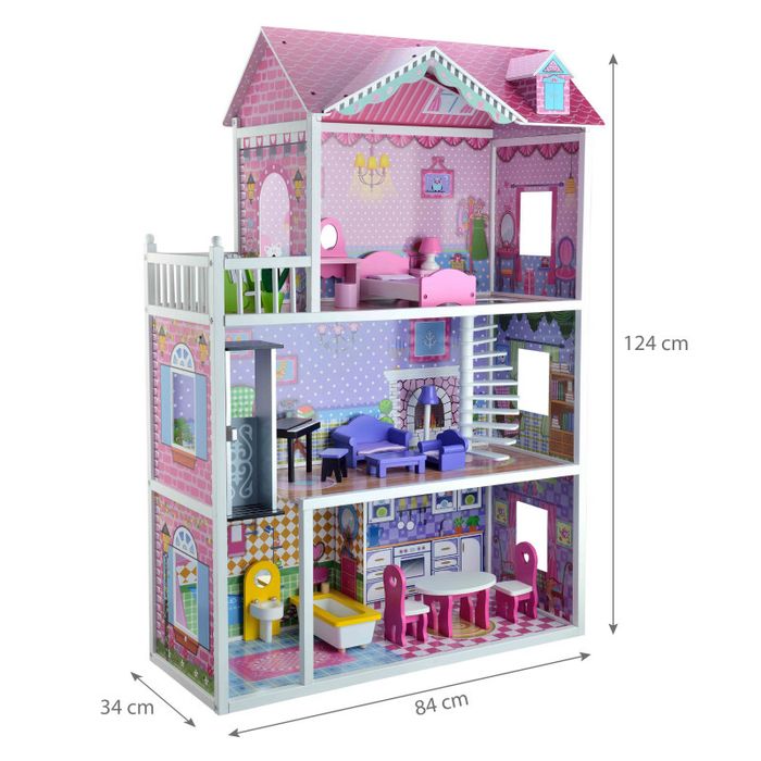 Duzy domek dla lalek barbie drewniany z winda pietrowy domek