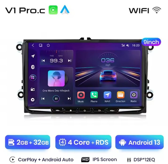 Rádio Android Volkswagen Golf Passat Skoda Seat CARPLAY WIFI GPS 2/32G