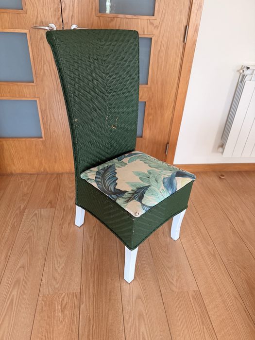 4 Cadeiras de jantar em vime/entrançado – Verde – Vintage/Boho