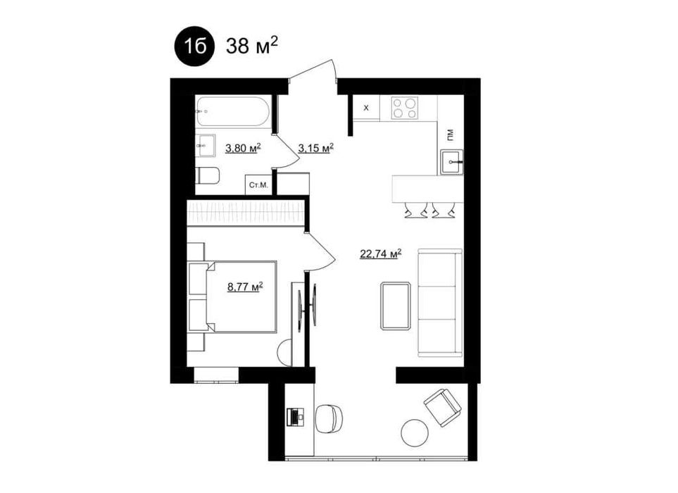 Сучасні апартаменти 38м2