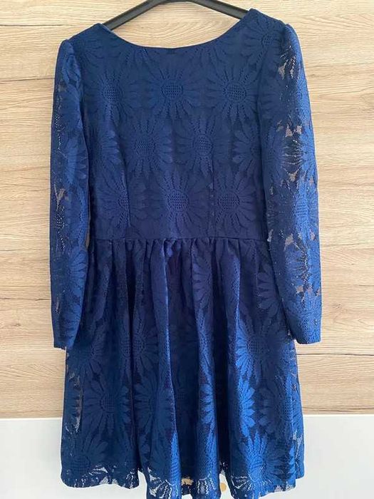 Granatowa, koronkowa, wieczorowa sukienka S
