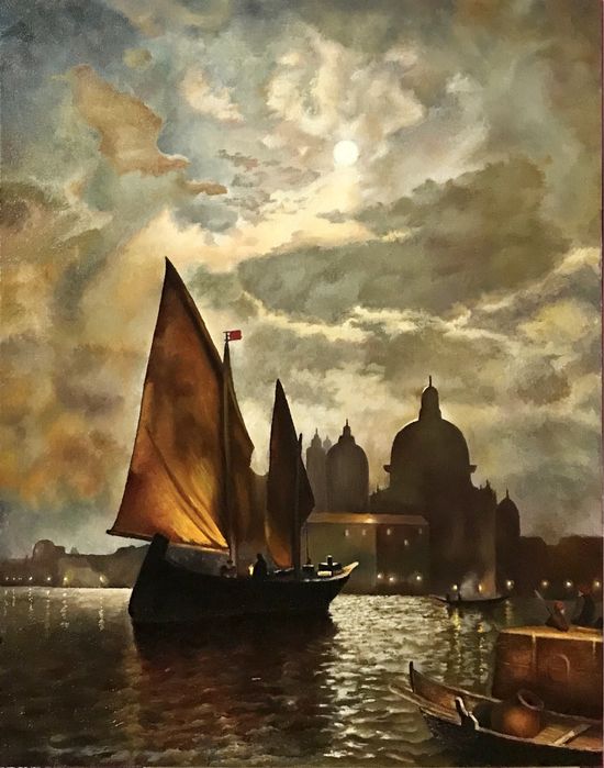 Картина, живопись. «Венеция в лунном свете» холст, масло. 55х70.