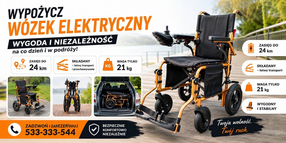 Wózek elektryczny, 20km zasięgu, składany