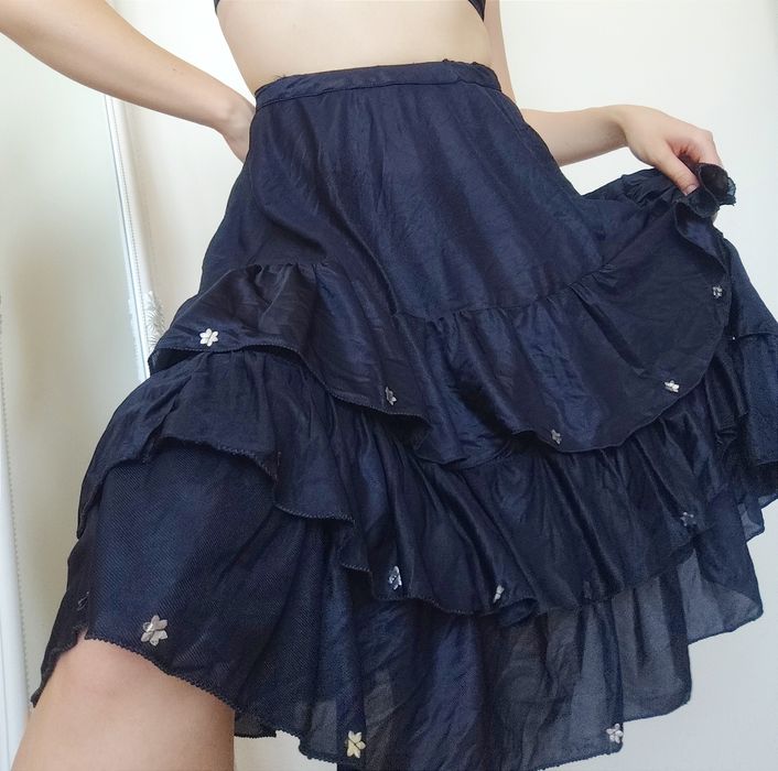 Spódnica rozkloszowana z falbanami vintage retro grunge boho