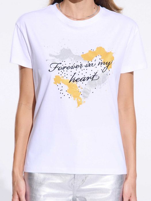biały t-shirt z nadrukiem Sinsay