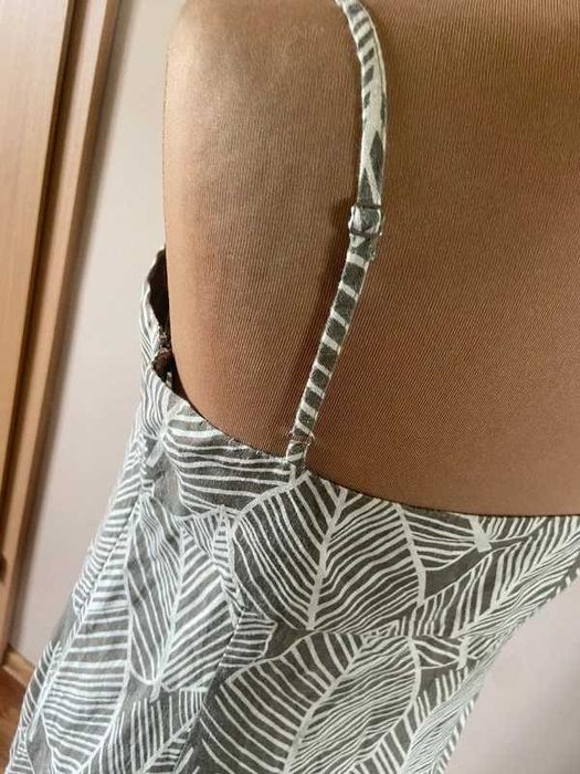 S m boden len sukienka na ramiaczkach len liscie monstera lato trapez 38