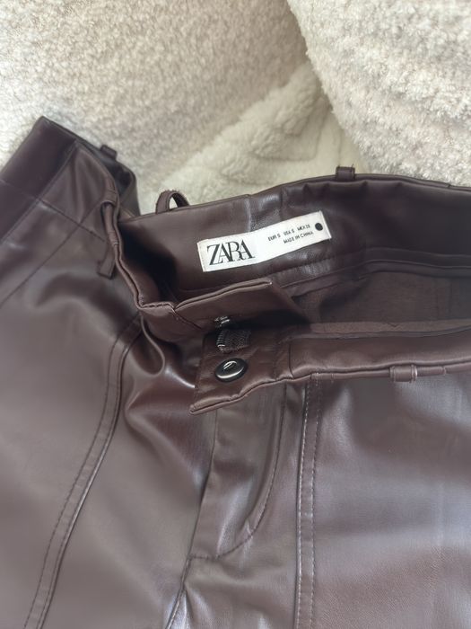 Штани шкіряні zara шоколад коричневі