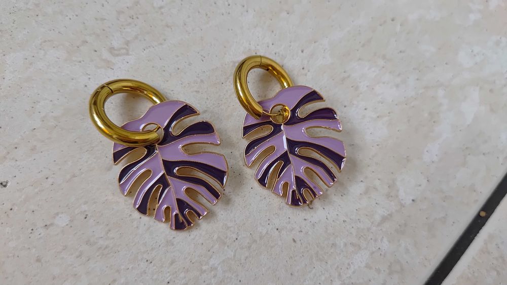 Piękne kolczyki kolorowy liść + złoto