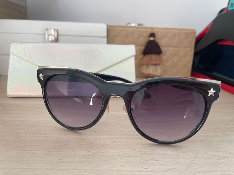 Betsey Johnson czarne okulary, srebrne, serduszka plus nowe etui